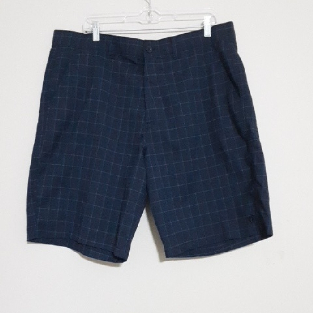 Han Tang Men's Navy Checkered Shorts Golf Performance Outdoor Y2k Casual 38